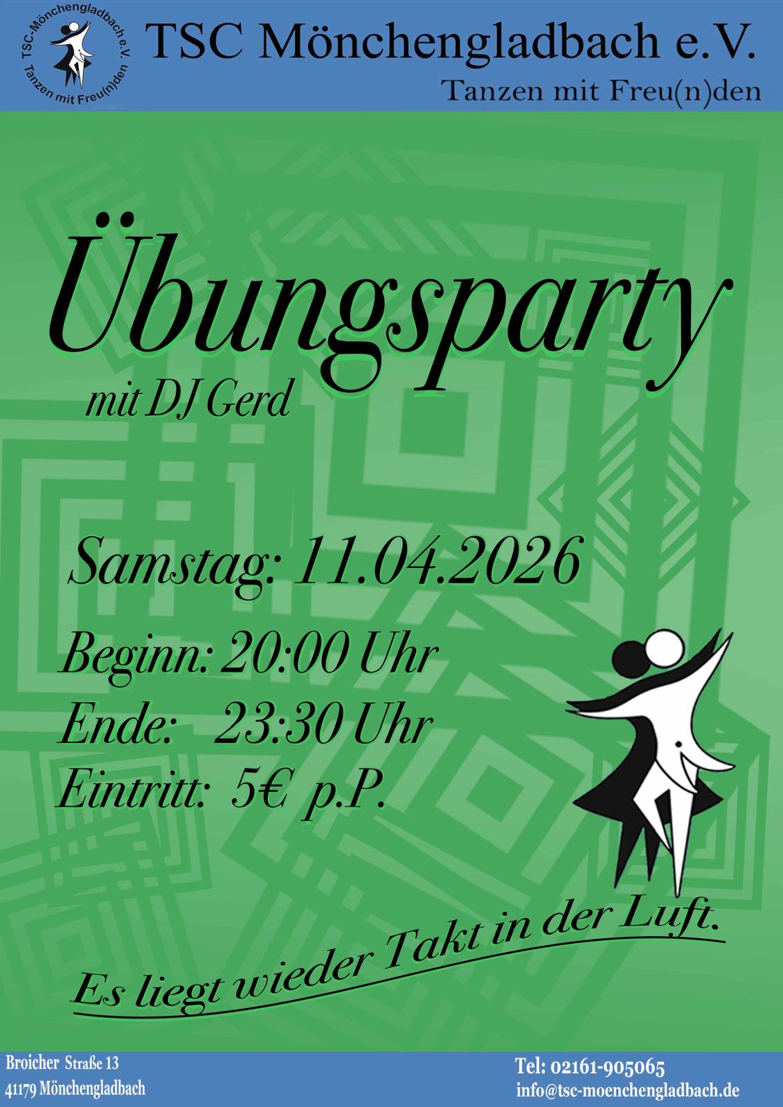 Übungsparty mit DJ Gerd am 11.04.2026